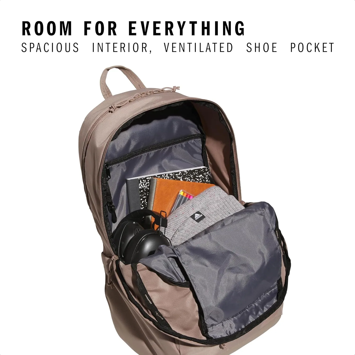 adidas Defender 5 Team Sports Backpack (33L) Durable Large Athletic Gym Laptop Travel Bag, Chalky Brown/Gunmetal, One Size