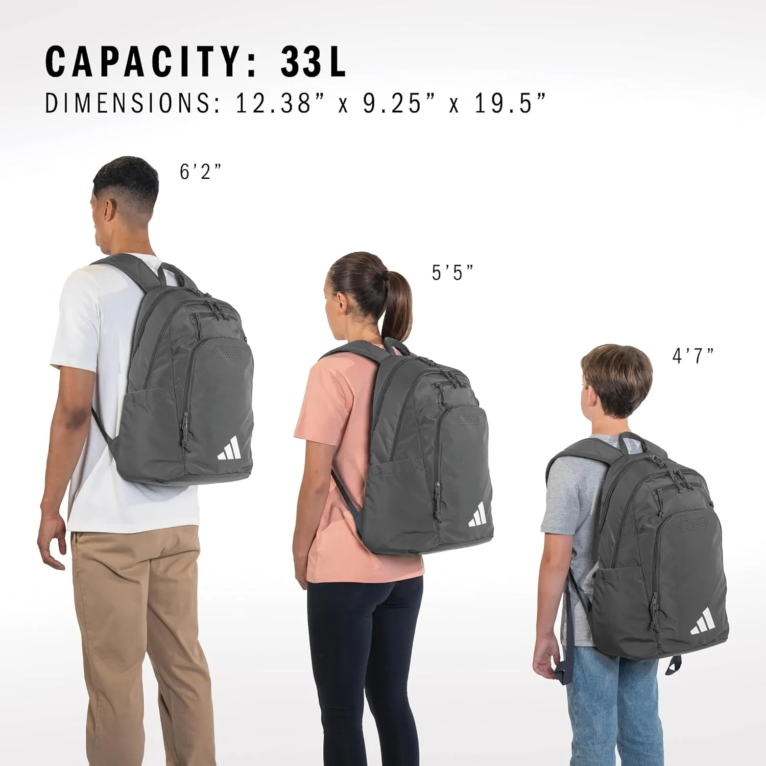 adidas Defender 5 Team Sports Backpack (33L) Durable Large Athletic Gym Laptop Travel Bag, Dark Grey, One Size