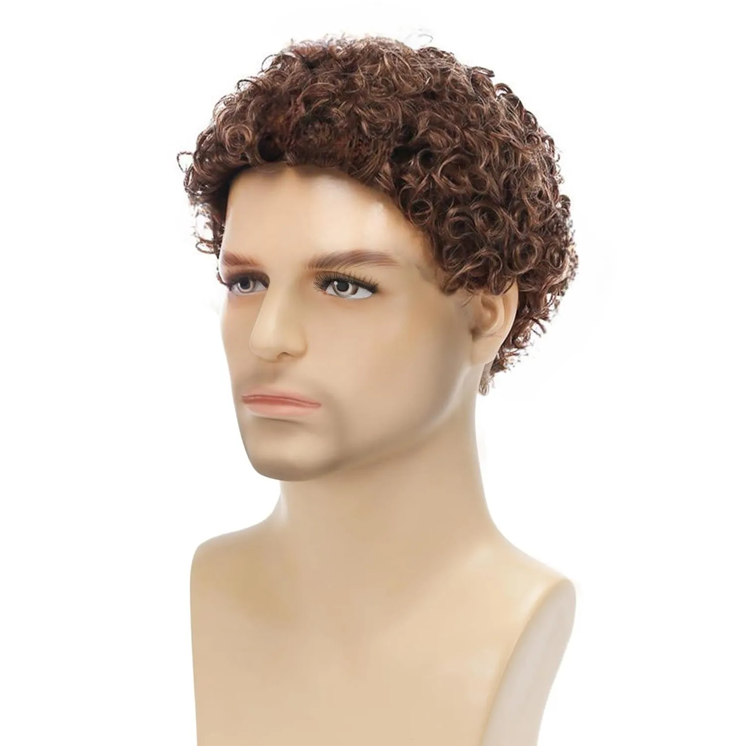 Afro Curly Brown Wig for Men Short Synthetic Halloween Cosplay Costume Replacement Hair Wigs