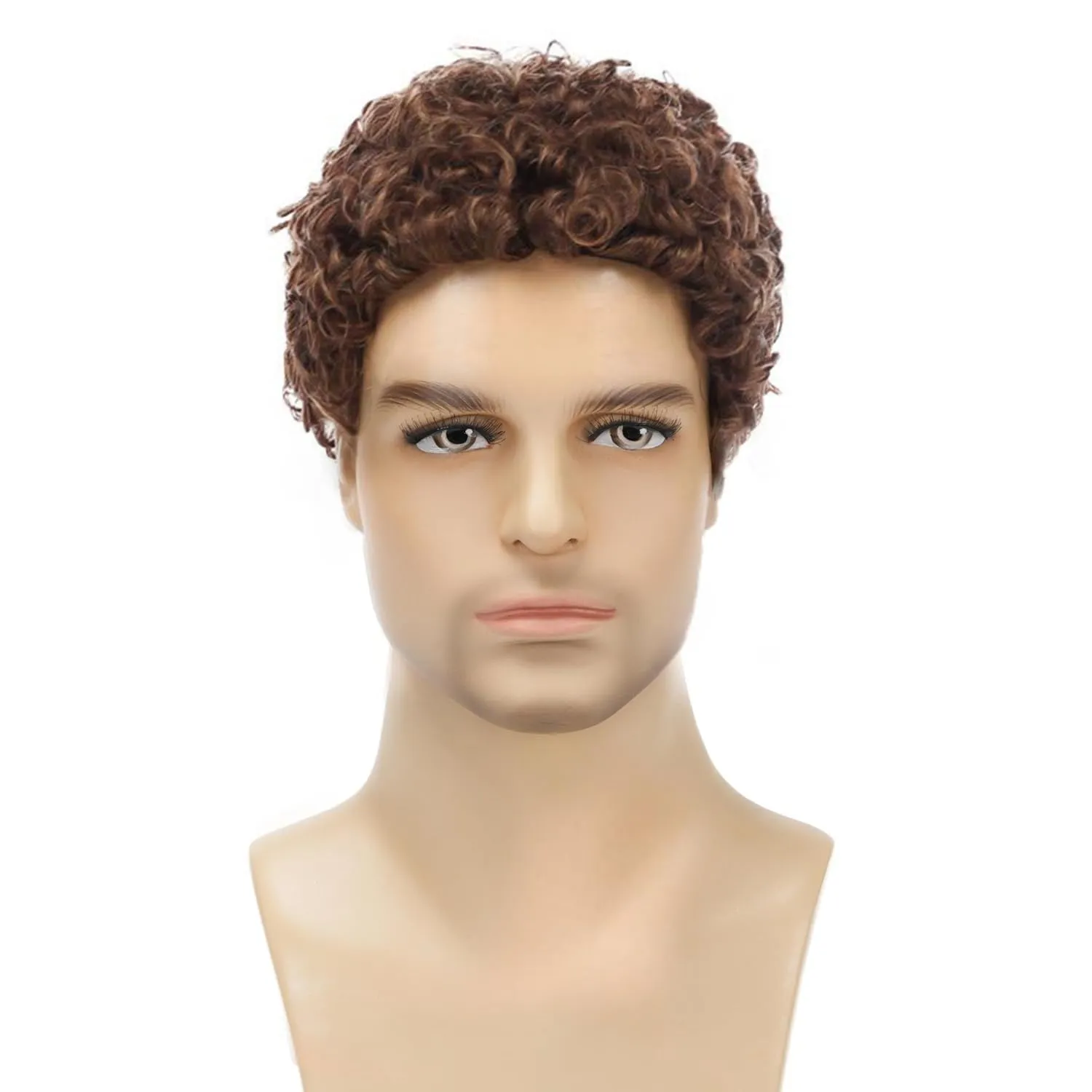 Afro Curly Brown Wig for Men Short Synthetic Halloween Cosplay Costume Replacement Hair Wigs