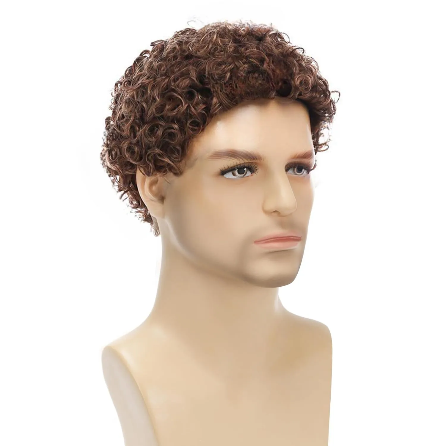 Afro Curly Brown Wig for Men Short Synthetic Halloween Cosplay Costume Replacement Hair Wigs