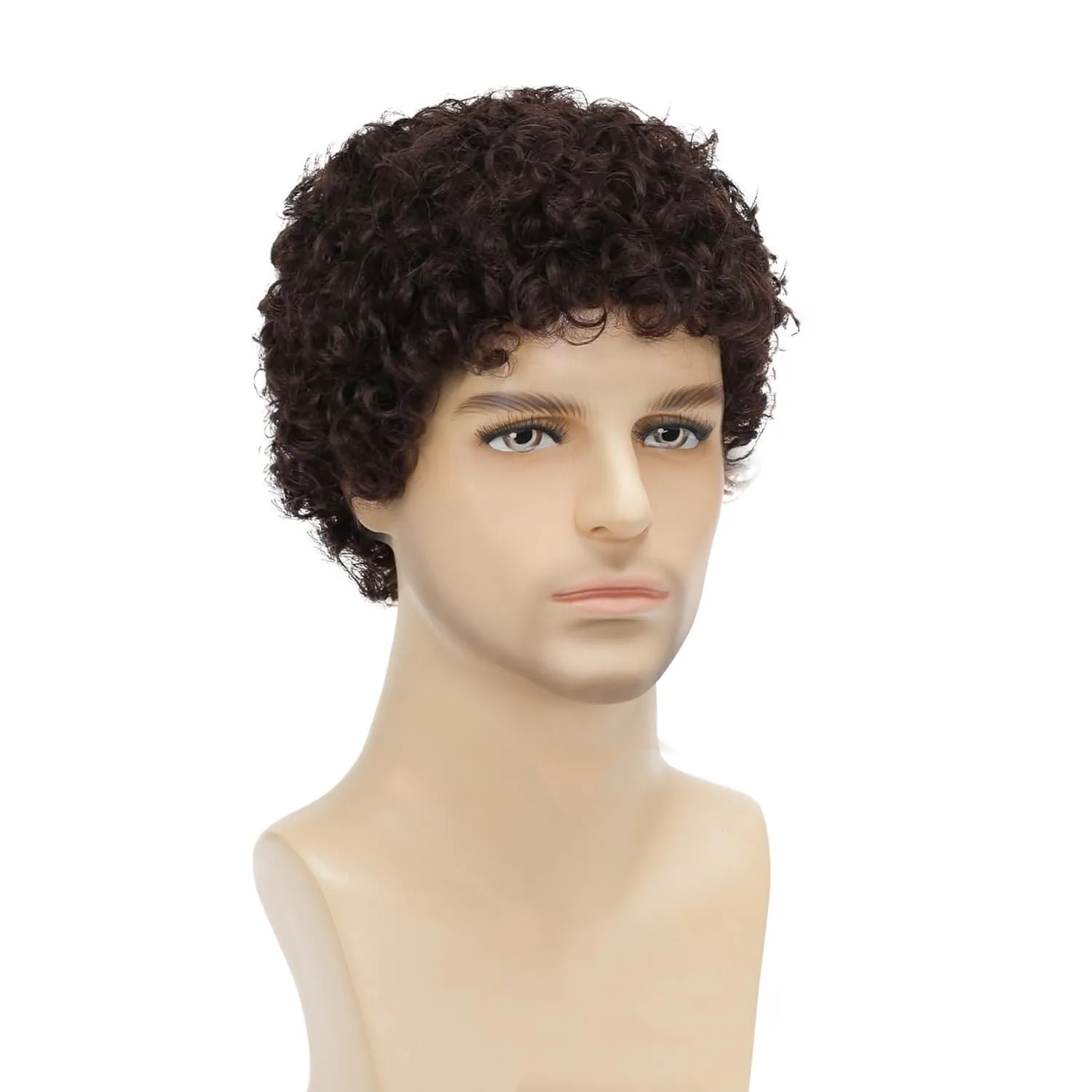 Afro Curly Dark Brown Wig for Men Short Synthetic Halloween Cosplay Costume Replacement Hair Wigs