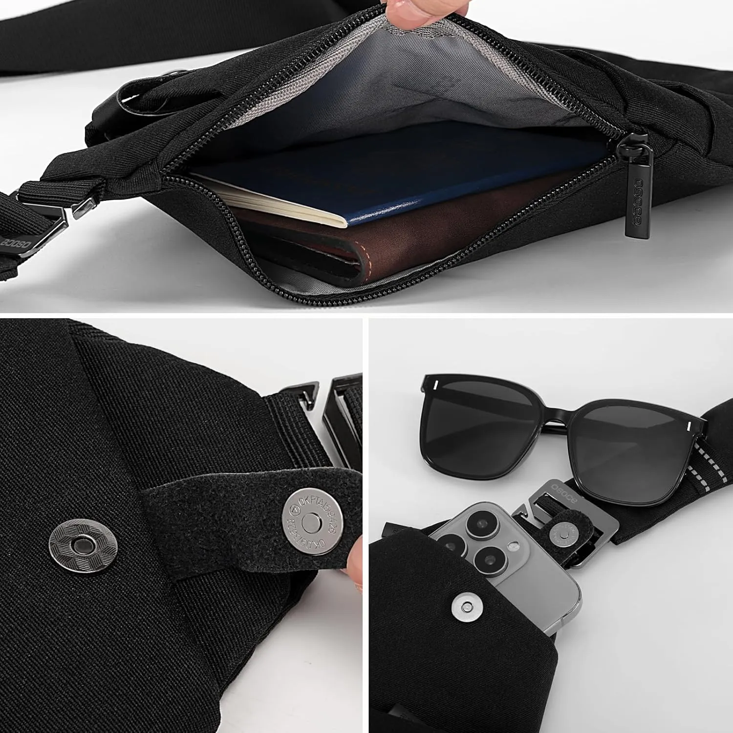 Anti Theft Crossbody Bags Sling Bag for Women Men Waterproof Wander Bag for Sports and Travel. (1-BLACK, Large)