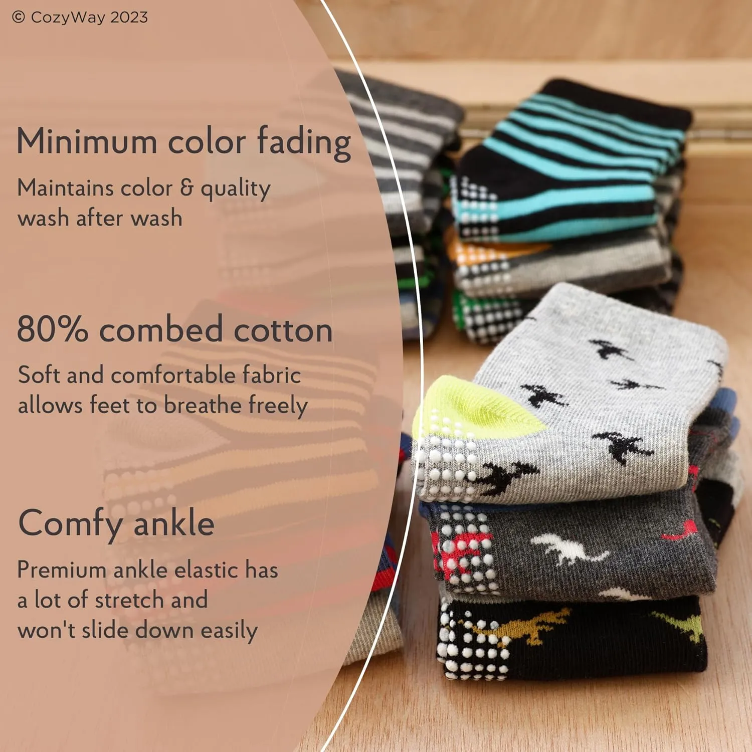 CozyWay Baby & Toddler Socks With Grippers Non Slip Low Cut Grip Socks for Girls and Boys Soft Comfy Cotton - 14 Pack