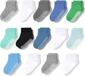 CozyWay Baby & Toddler Socks With Grippers Non Slip Low Cut Grip Socks for Girls and Boys Soft Comfy Cotton - 14 Pack