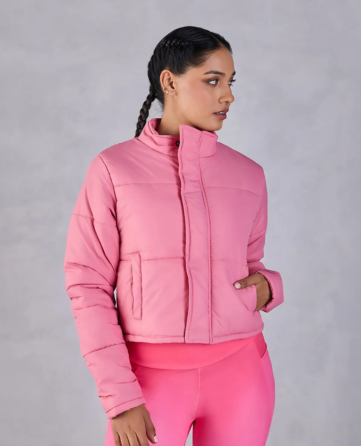 Cropped Puffer Jacket Pink
