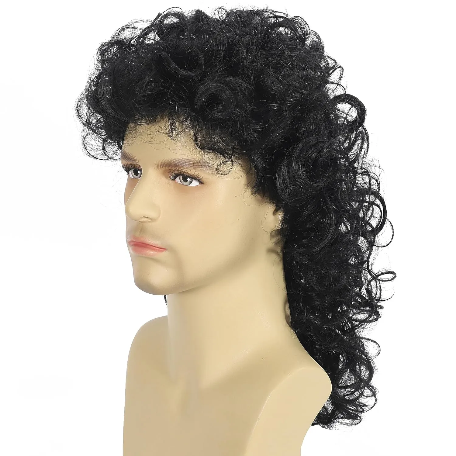 Curly Mullet Wigs for Men 80s Black Long Curly Wigs Hippie Rocking 80s Party Cosplay Costume Anime Heat Resistant Synthetic Hair Wig 70's Wig