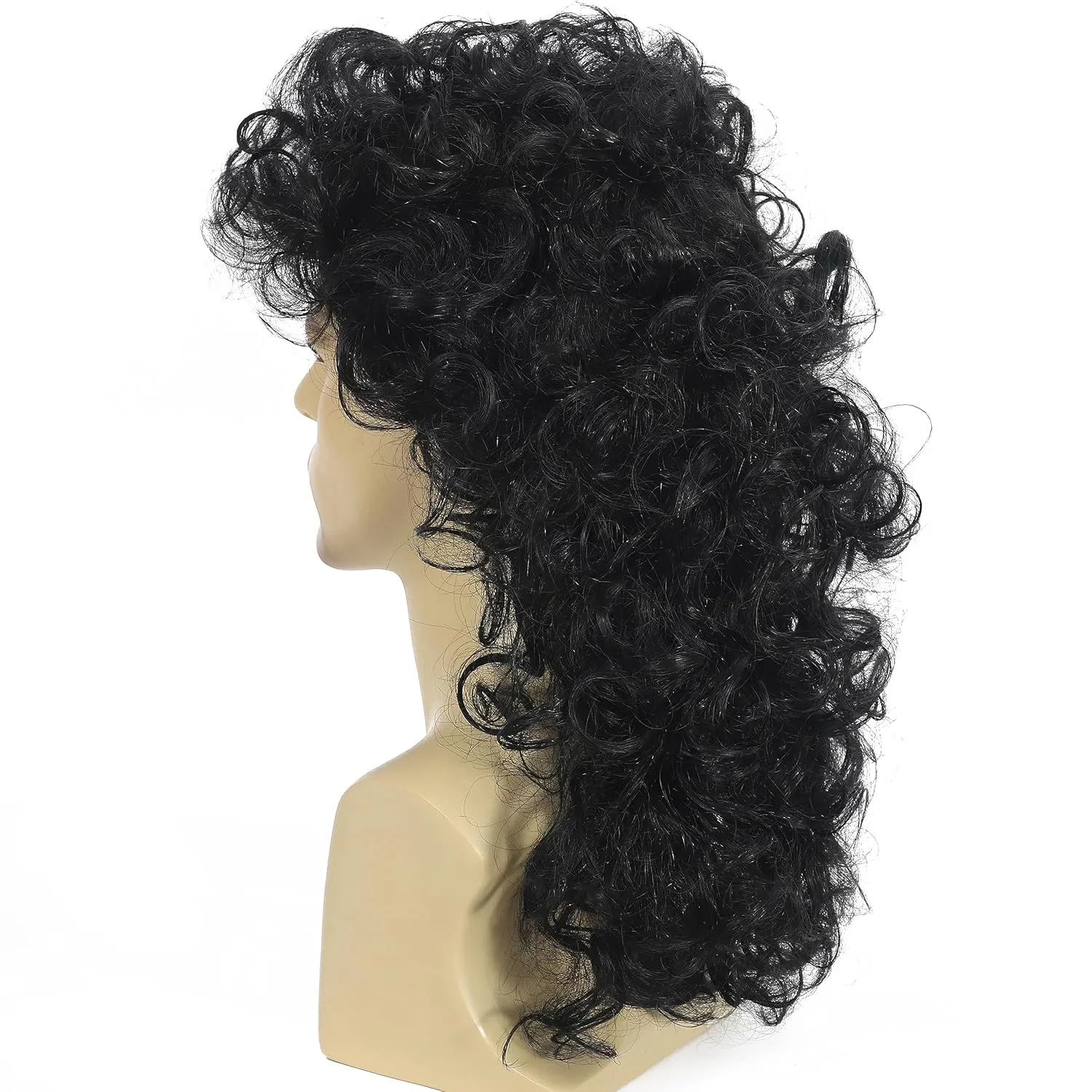 Curly Mullet Wigs for Men 80s Black Long Curly Wigs Hippie Rocking 80s Party Cosplay Costume Anime Heat Resistant Synthetic Hair Wig 70's Wig