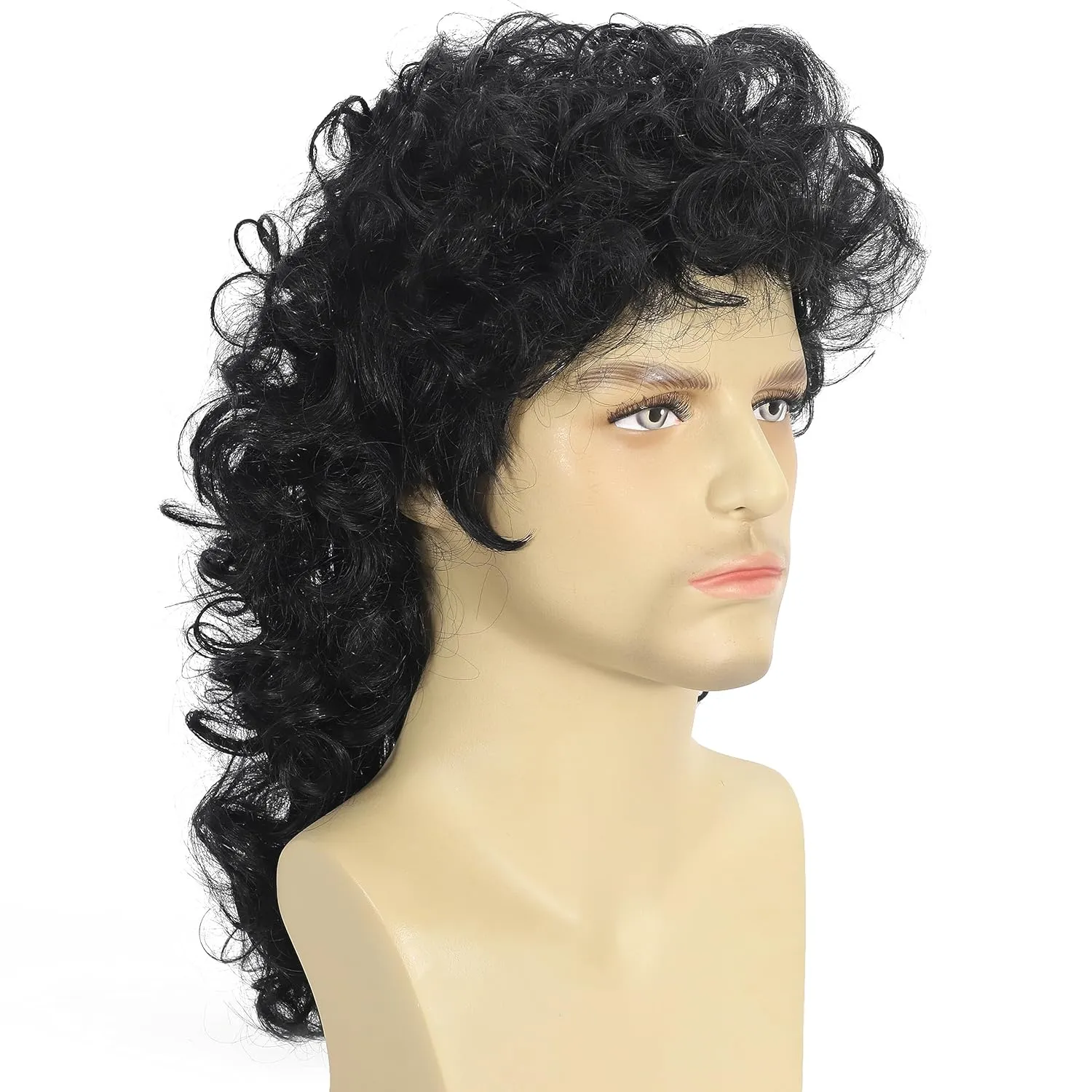 Curly Mullet Wigs for Men 80s Black Long Curly Wigs Hippie Rocking 80s Party Cosplay Costume Anime Heat Resistant Synthetic Hair Wig 70's Wig