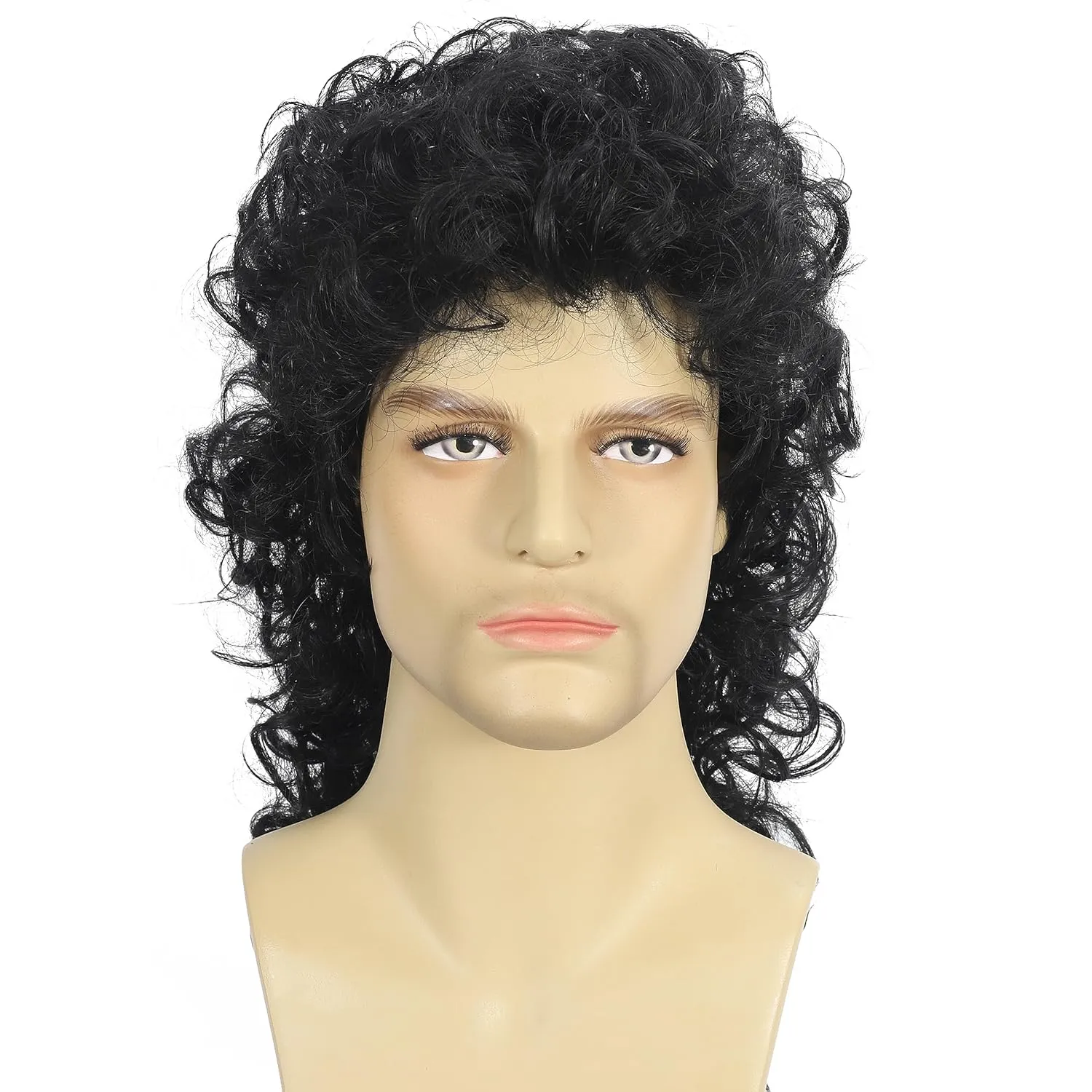 Curly Mullet Wigs for Men 80s Black Long Curly Wigs Hippie Rocking 80s Party Cosplay Costume Anime Heat Resistant Synthetic Hair Wig 70's Wig