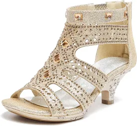 Dufannie Toddler Little Big Kid High Heels Flower Girls Party Dress Shoes Glitter Pump Sandals