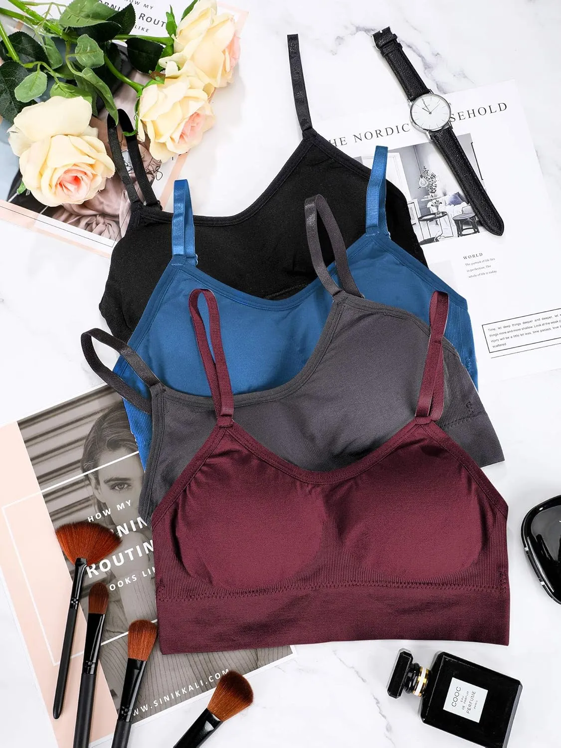 Geyoga 4 Pieces Neck Bralettes Wireless Cami Bra Tank Top Sports Bra for Women Girls