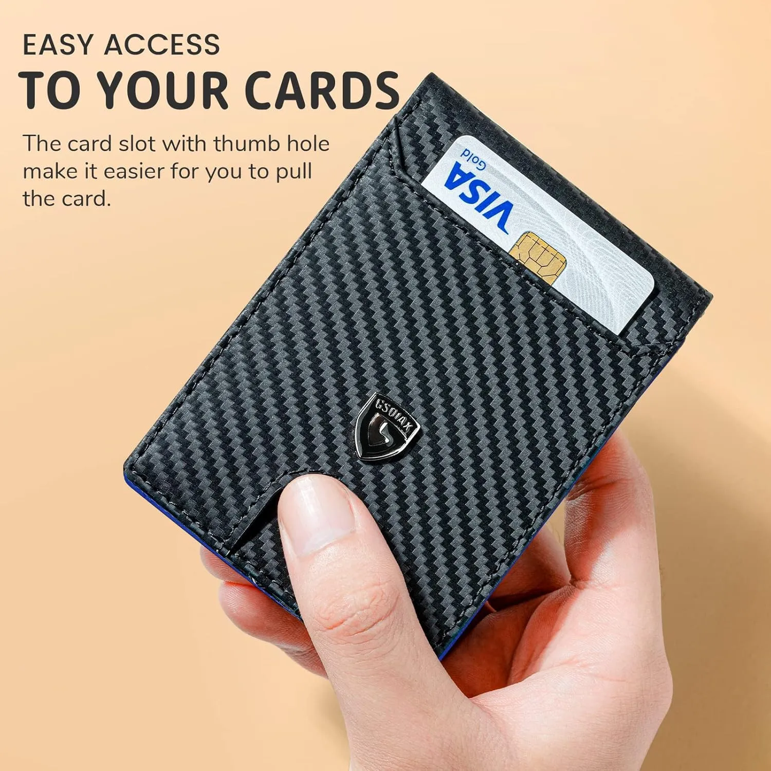 GSOIAX Mens Slim Wallet RFID Blocking Bifold wallets for men Minimalist Genuine Leather Carbon Fiber Card Holder Money Clip Thin Mens with Gift Box (Carbon Blue)