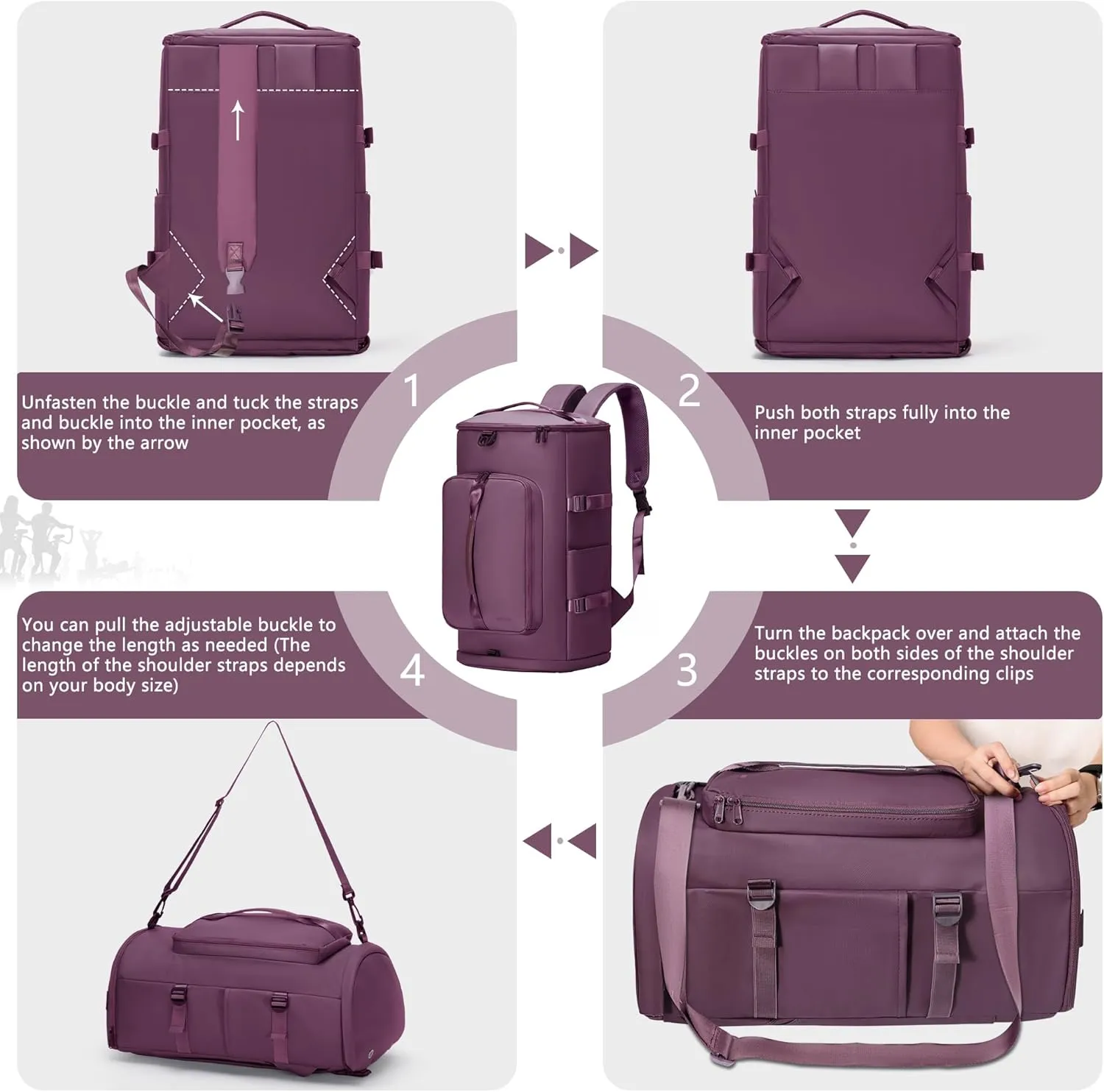 Gym Bag with Shoes Compartment - Duffle Bag for Men and Women, Travel Backpack Weekender Overnight Bag, Sports Bag with Wet Pocket Purple - MIYCOO