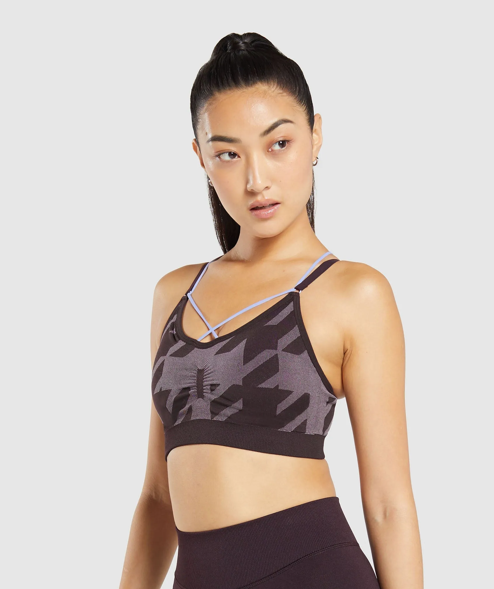 Gymshark Apex Limit Seamless Ruched Sports Bra - Plum Brown/Powder Lilac