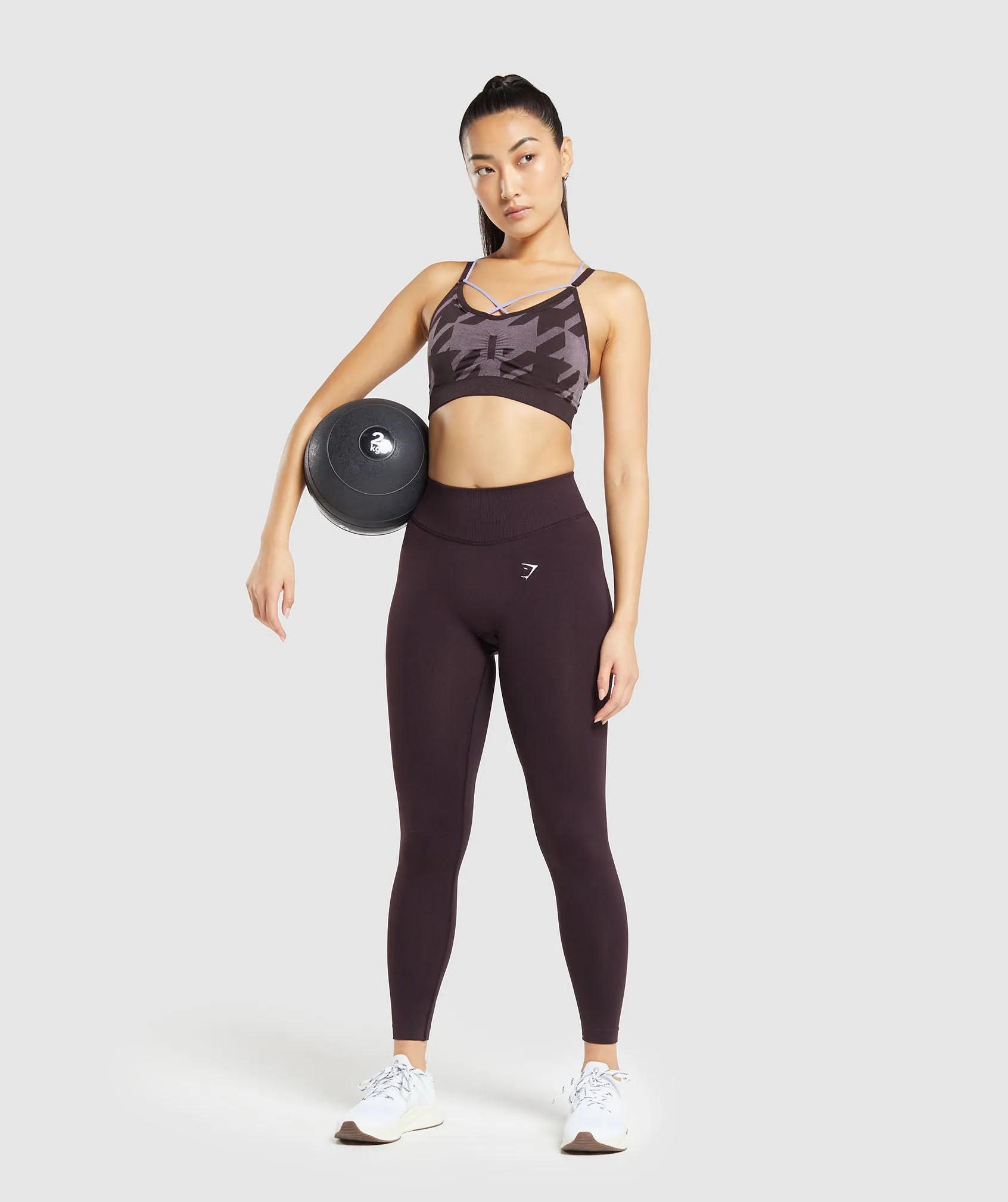 Gymshark Apex Limit Seamless Ruched Sports Bra - Plum Brown/Powder Lilac