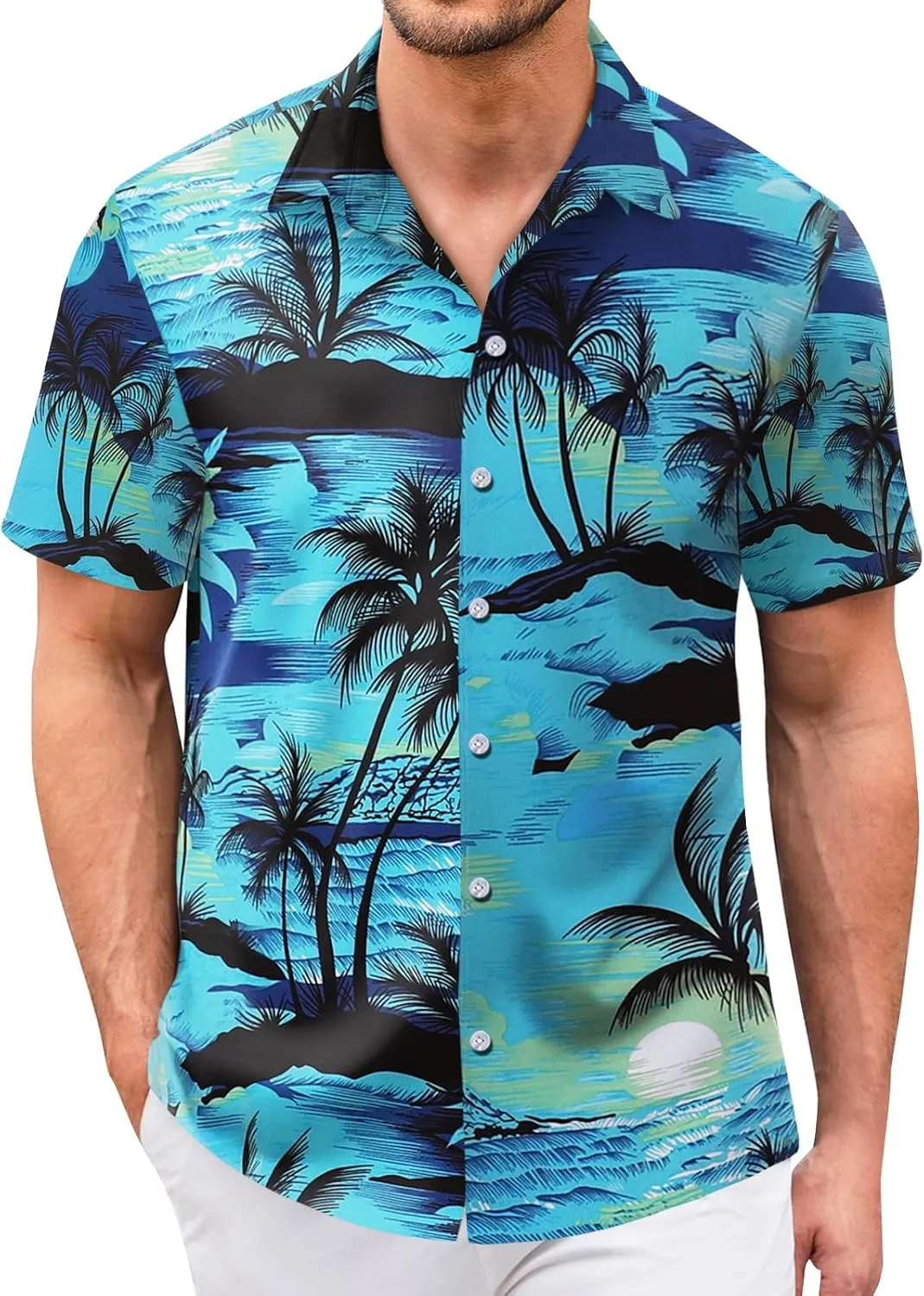 Hawaiian Shirt for Men Sleeves Printed Casual Button Down Summer Beach Dress Shirts