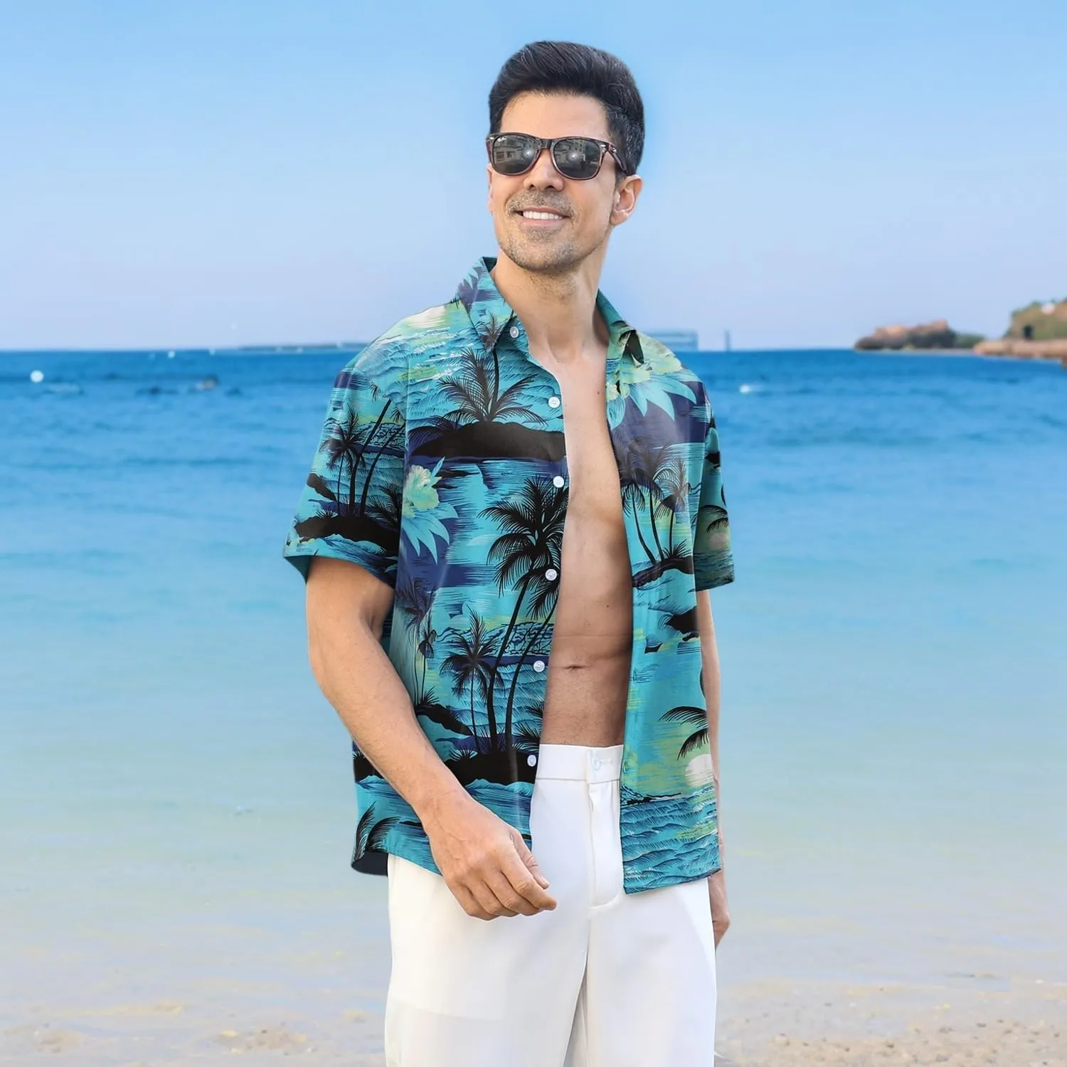 Hawaiian Shirt for Men Sleeves Printed Casual Button Down Summer Beach Dress Shirts