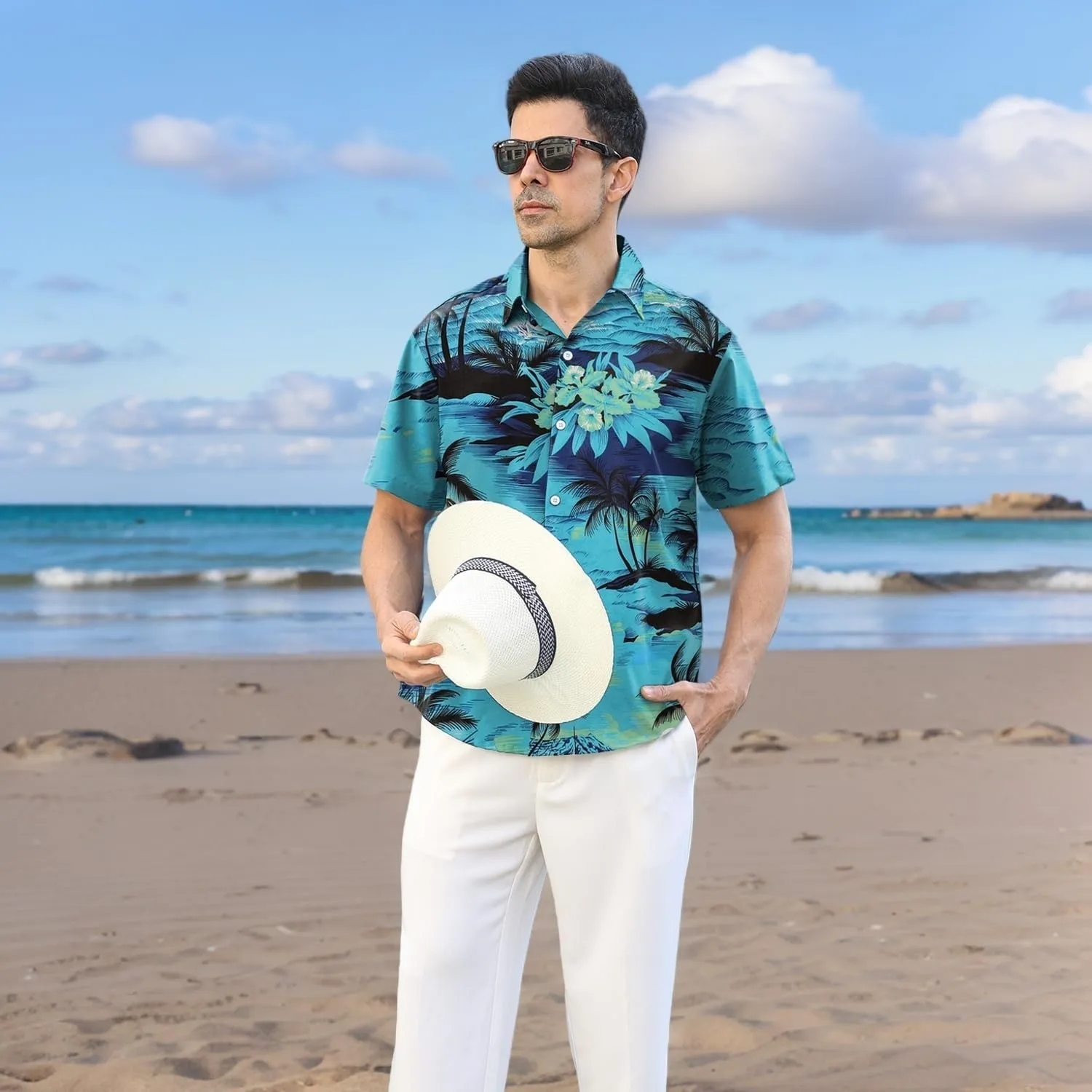 Hawaiian Shirt for Men Sleeves Printed Casual Button Down Summer Beach Dress Shirts