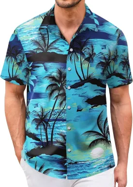 Hawaiian Shirt for Men Sleeves Printed Casual Button Down Summer Beach Dress Shirts