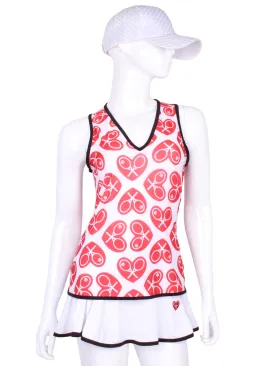 Limited Vee Tank N/E/S/W Red Hearts Straight Back