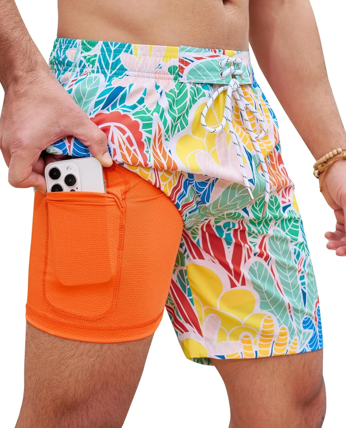 Milin Naco Mens Swim Trunks 7" Compression Liner Quick Dry 2 in 1 Board Shorts with Zip Pockets Bathing Suits for Men