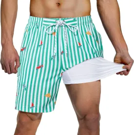 Milin Naco Mens Swim Trunks 7" Compression Liner Quick Dry 2 in 1 Board Shorts with Zip Pockets Bathing Suits for Men
