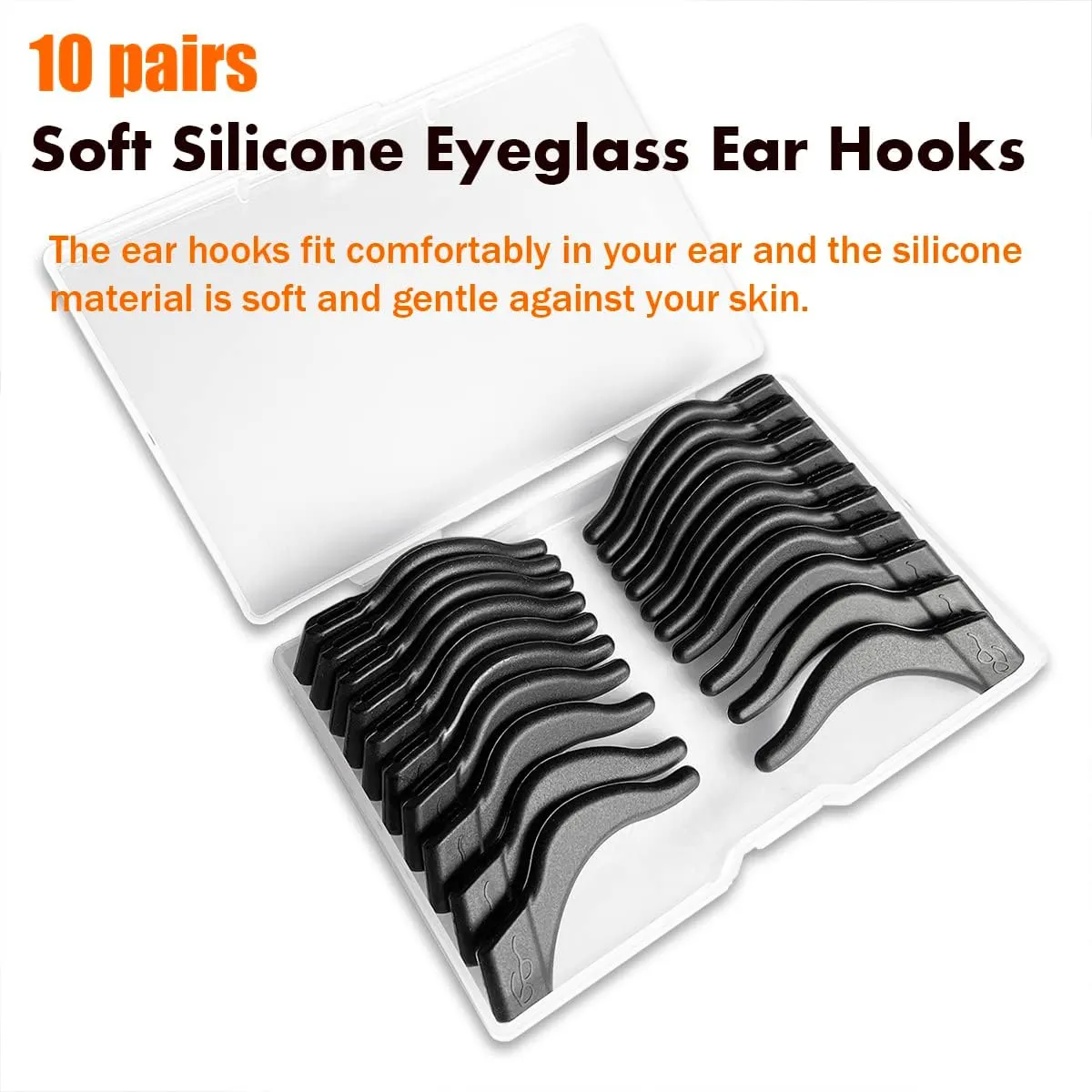 PTSLKHN Soft Silicone Eyeglass Ear Hooks, 10 Pairs of Non-Slip Eyeglasses Ear Grips for Glasses, Sunglasses, Reading Glasses