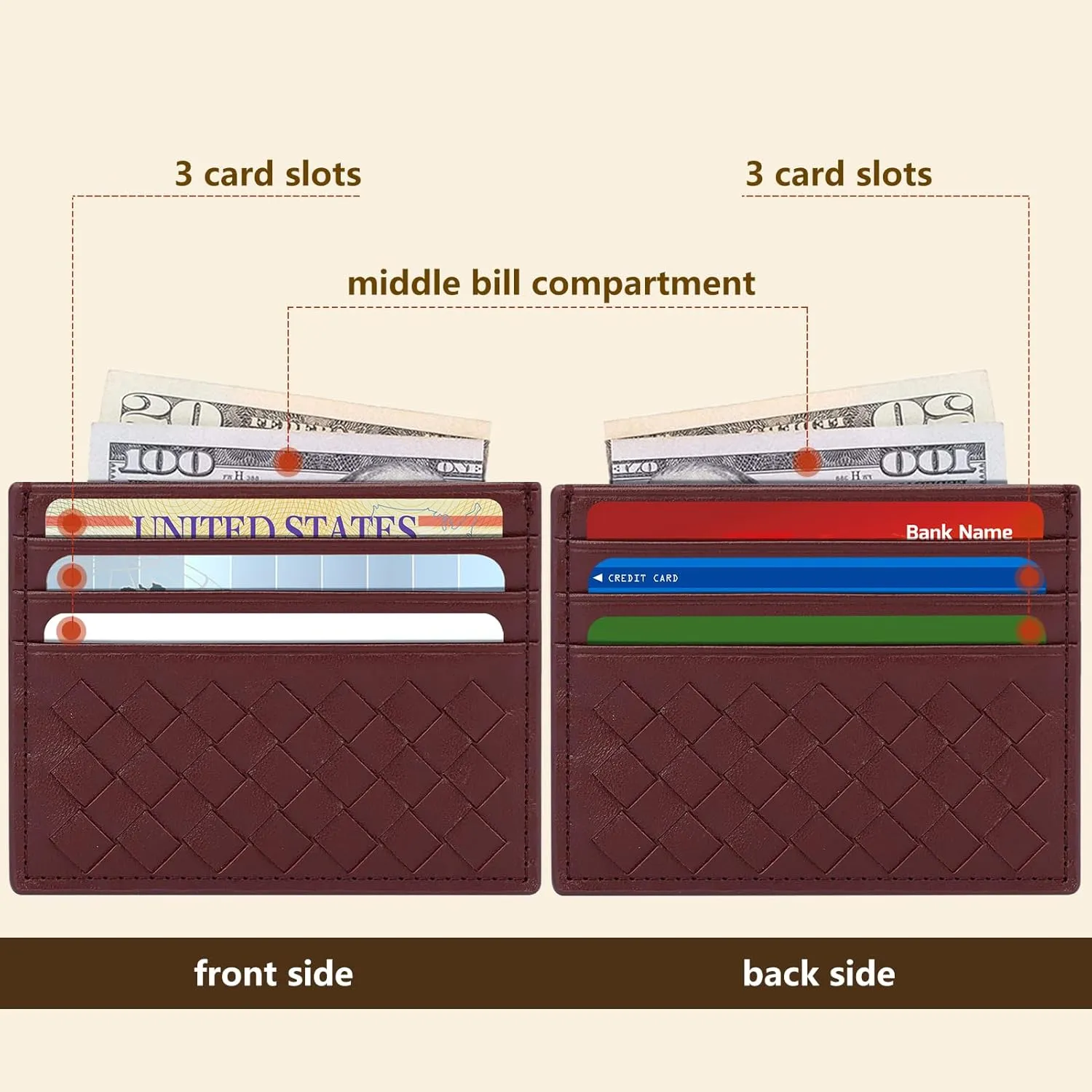 Unaone Slim Minimalist Wallet - Credit Card Holder, Leather Front Pocket Wallet Card Case for Men & Women, Burgundy