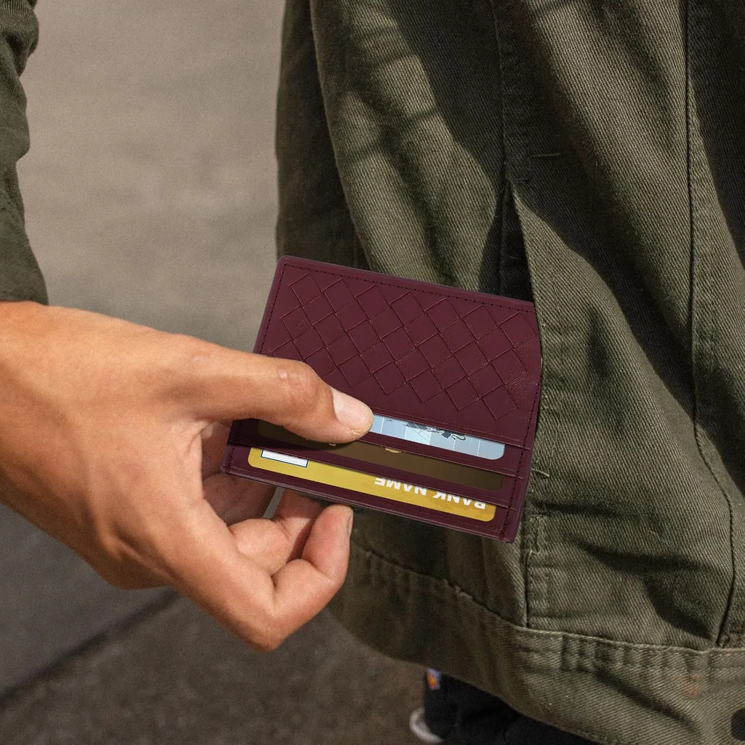 Unaone Slim Minimalist Wallet - Credit Card Holder, Leather Front Pocket Wallet Card Case for Men & Women, Burgundy